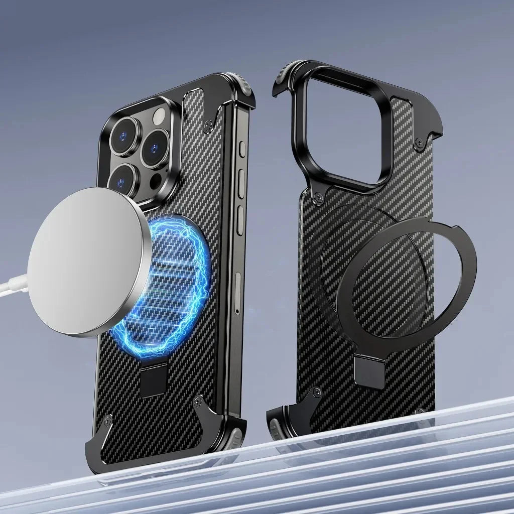 MagSafe Ring Stand Air Cushion Carbon Fiber Case For iPhones